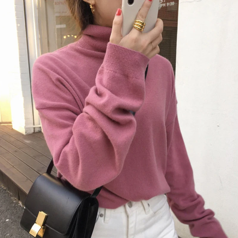 Женский пуловер с высоким воротом Woherb корейский милый вязаный свитер для девочек