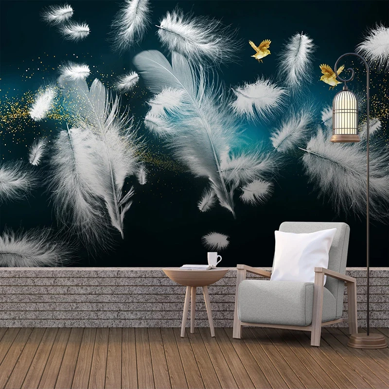 

Custom Photo Blue Background White Feather Art Wall Painting 3D Study Living Room Bedroom Decoration Mural Wallpapers Home Decor