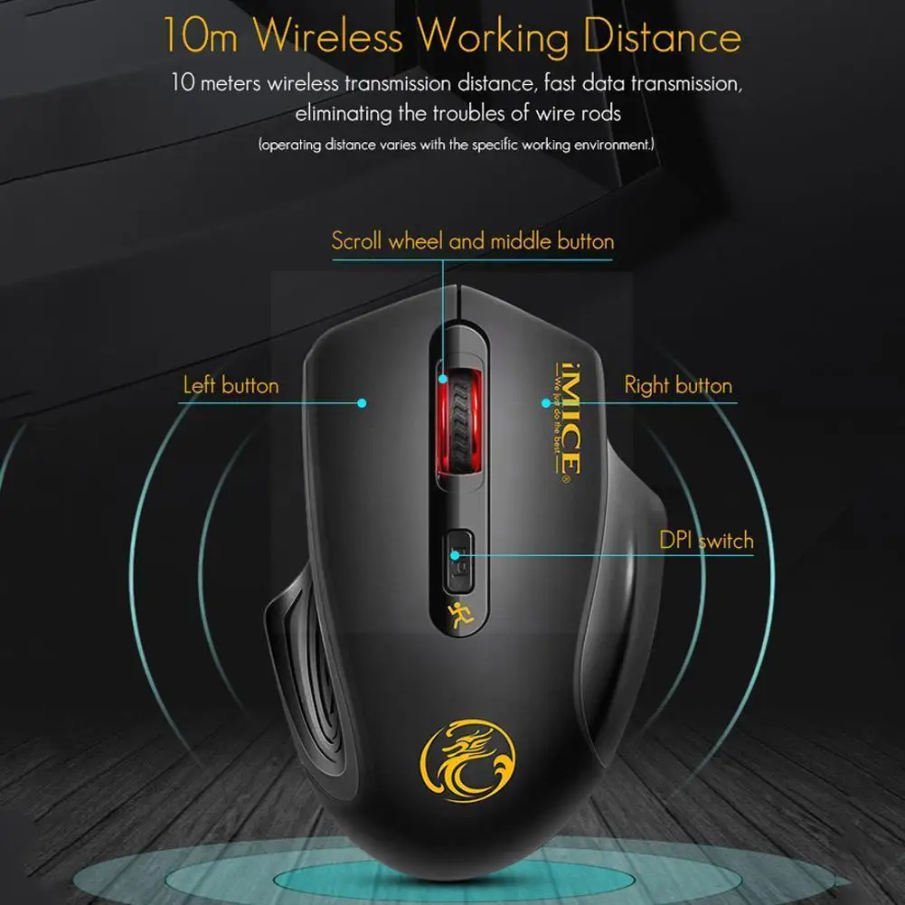 

Мышь компьютерная беспроводная Бесшумная оптическая, 2000 DPI, A3R1