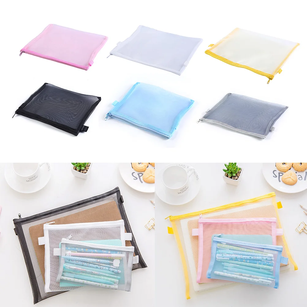 

1pcs Zip File Bag Transparent Pencil Case School Supplies Lapices Bags Papelaria Escolar Menina Net Yarn Fourniture Scolaire