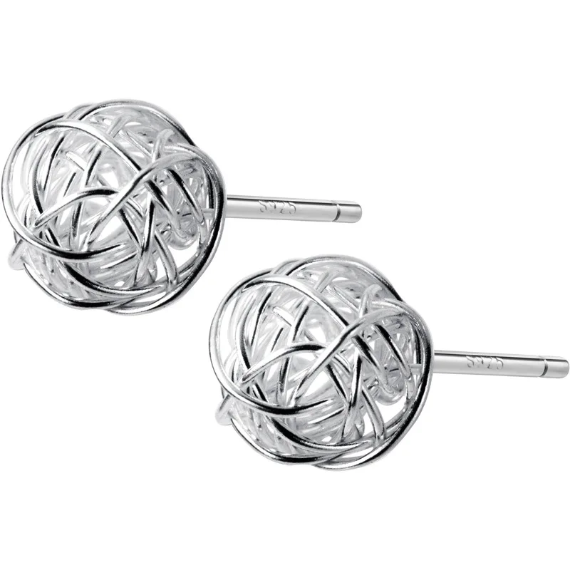 

100% Real 925 Sterling Silver Jewelry Knit Balls Irregular Spherical Stud Earrings for Fashion Women Girls Lady Gift