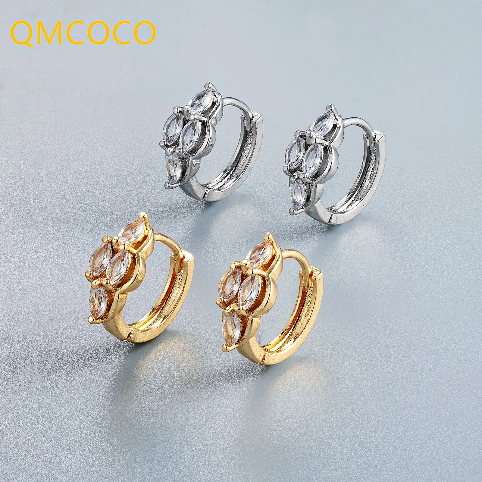 

QMCOCO 925 Silver Elegance Simple Geometric Zircon Earring For Woman Fashion Temperament Design Symmetrical Flower Fine Earrings