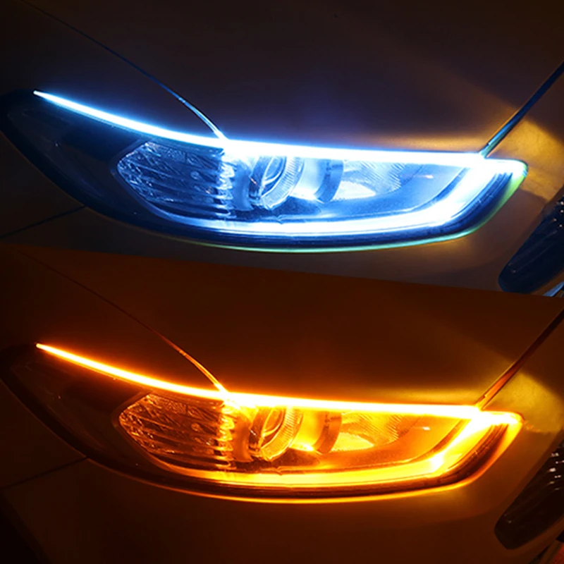 

2pcs LED DRL Car Daytime Running Light Flexible Waterproof Strip Auto Headlights White Turn Signal Yellow Brake Flow Lights 12V