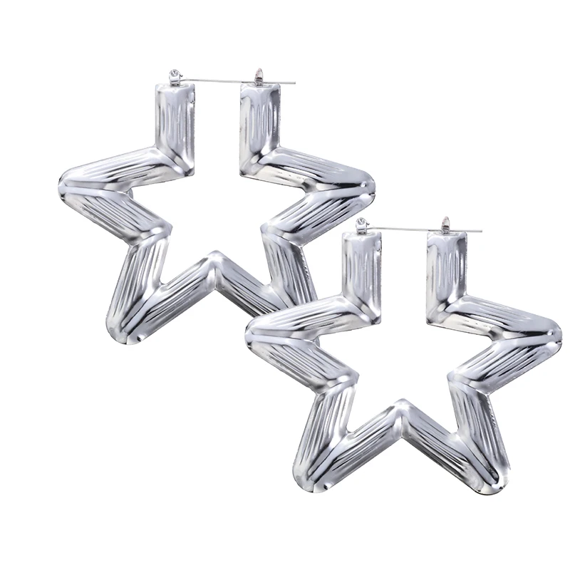 Silver Pentagram Модные ювелирные изделия Золото Шарм Рианна Баскетбол жен золотой тон Сердце Звезда одиночные/двойные бамбуковые суставы серьги - Окраска металла: Silver Pentagram