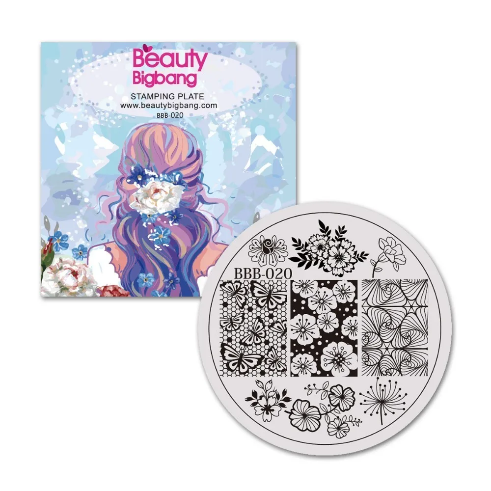 

BeautyBigBang 1 Pcs 5.6*5.6 cm Circular Steel Stamping Plate Flowers Theme Pattern Stamping Stencil For Nail Polish Art