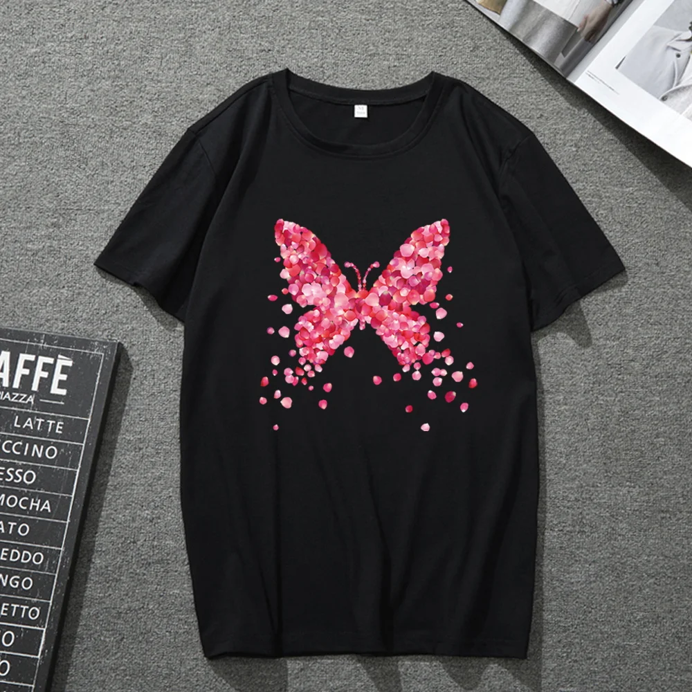 

T-shirt Men and Women Casual Short-sleeved Personality Butterfly Print Top Men and Women Trend All-match Temperament Slim Top