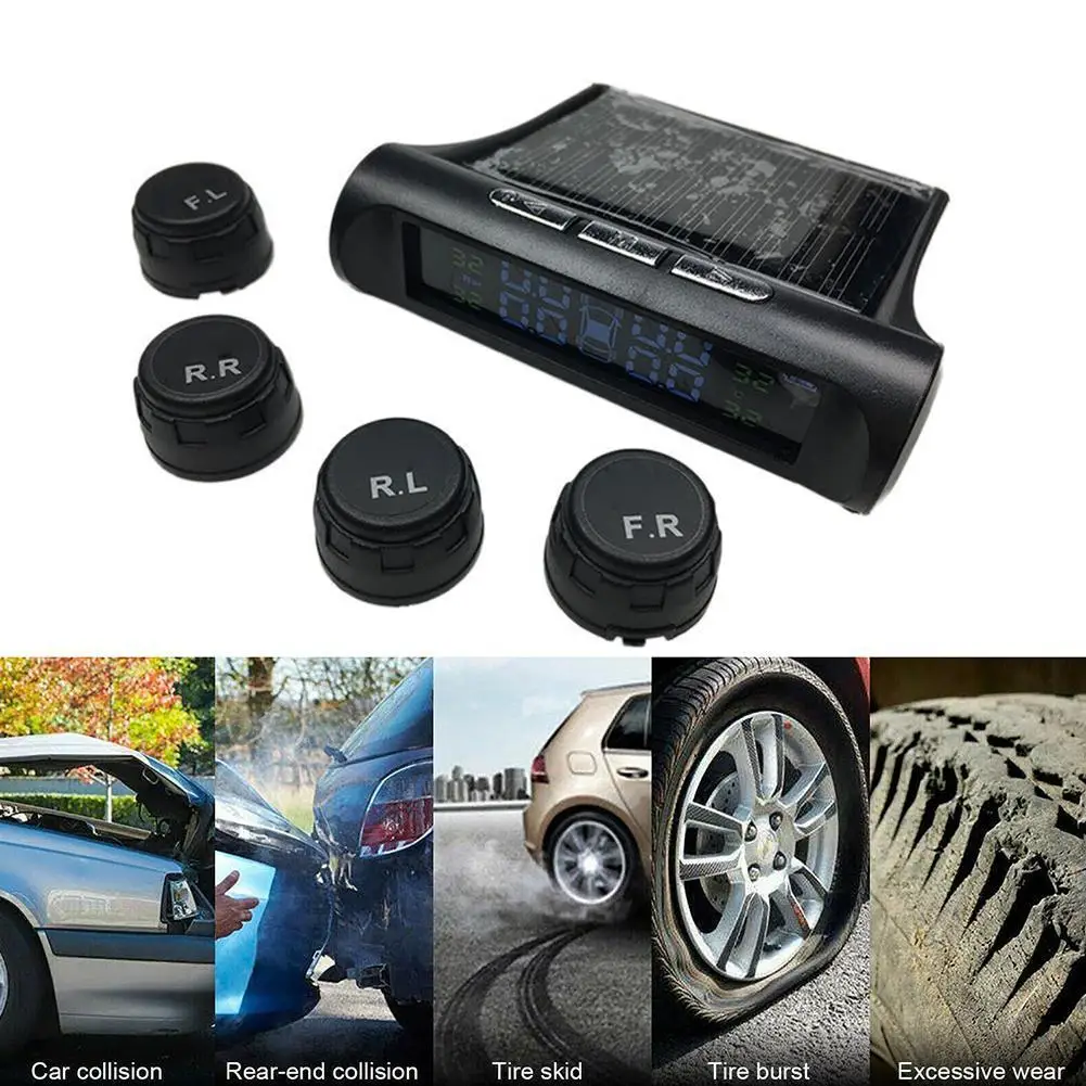 

Solar Power Tpms Car Tire Pressure Monitoring System Pressure Warning Systems Alarm Digital Tyre LCD Display Security Auto Z5H7
