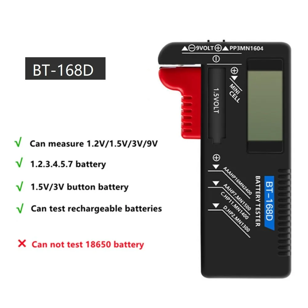 

Universal Digital Battery Capacity Tester 9V/1.5V/AA/AAA Battery Capacity Tester Battery Testing Tool Button Cell Volt Checker