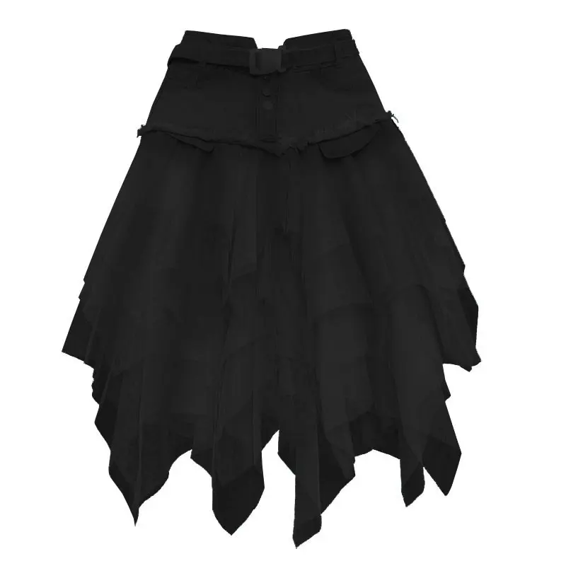 

XITAO Irregular Skirt Fashion New Women Mesh Lace Tutu Skirt Stitching Pockets Solid Color Perspective Minority Skirt LDD1317