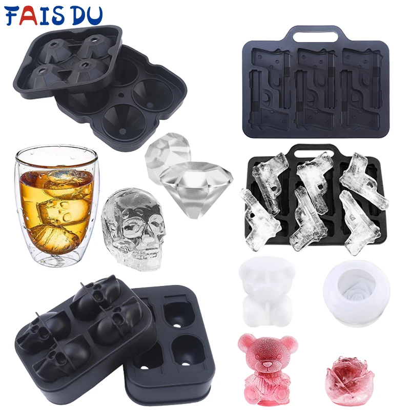

3D Diamond Skull Ice Mold Tray Stackable Silicone Ice Cube Molds for Whiskey Cocktails Beverages Iced Tea Bloom Rose