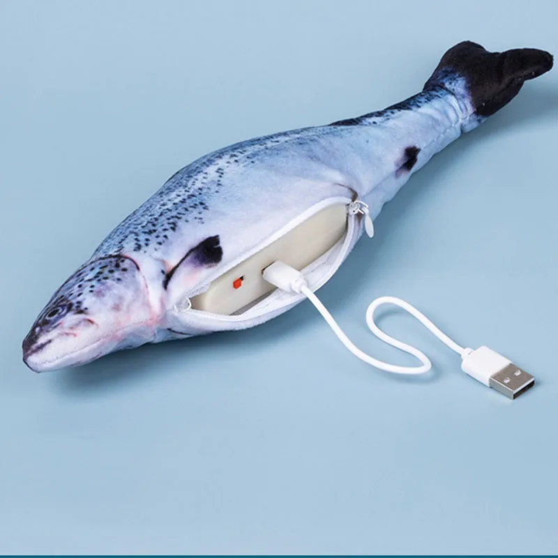 

Ish Kicker Cat Toy Moving Fish Flopping Fish Dancing Fish Cat Toy Wagging Simulation Electric with USB Catnip for Kitten 30CM