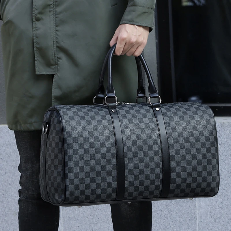 

VICUNA POLO Casual Business Men Travel Bags Brand Plaid Large Capacity Rolling Travel Handbag Black Leather Mens duffel bag