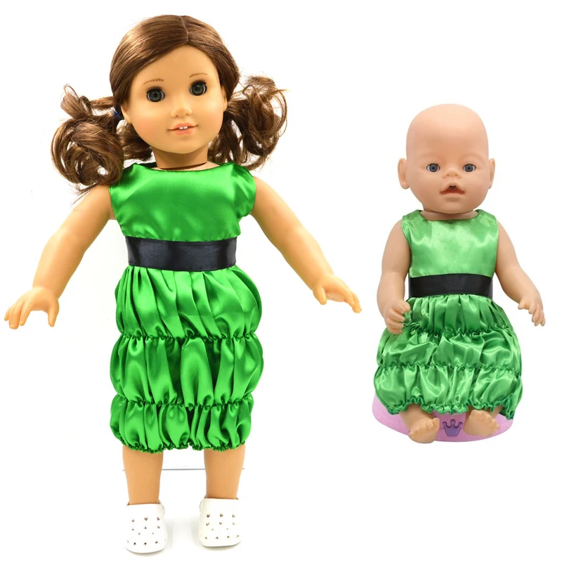 

2021 New Green Dress Fit 18 Inch American&43cm Baby New Born Doll Clothes Accessories