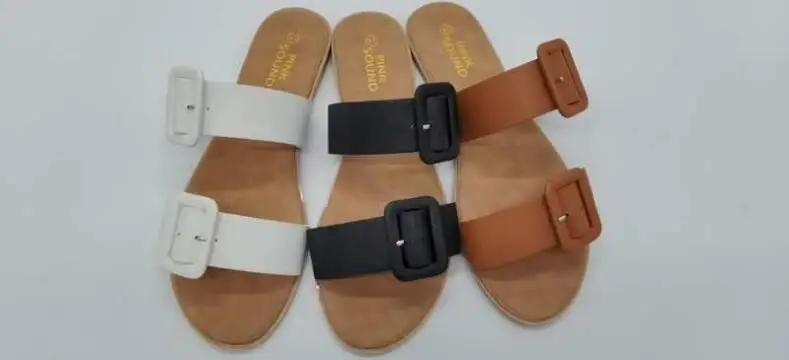 

Spring/summer new 2020 women double-layer gold buckle leather flat non-slip outdoor beach slippers casual fashion versatile