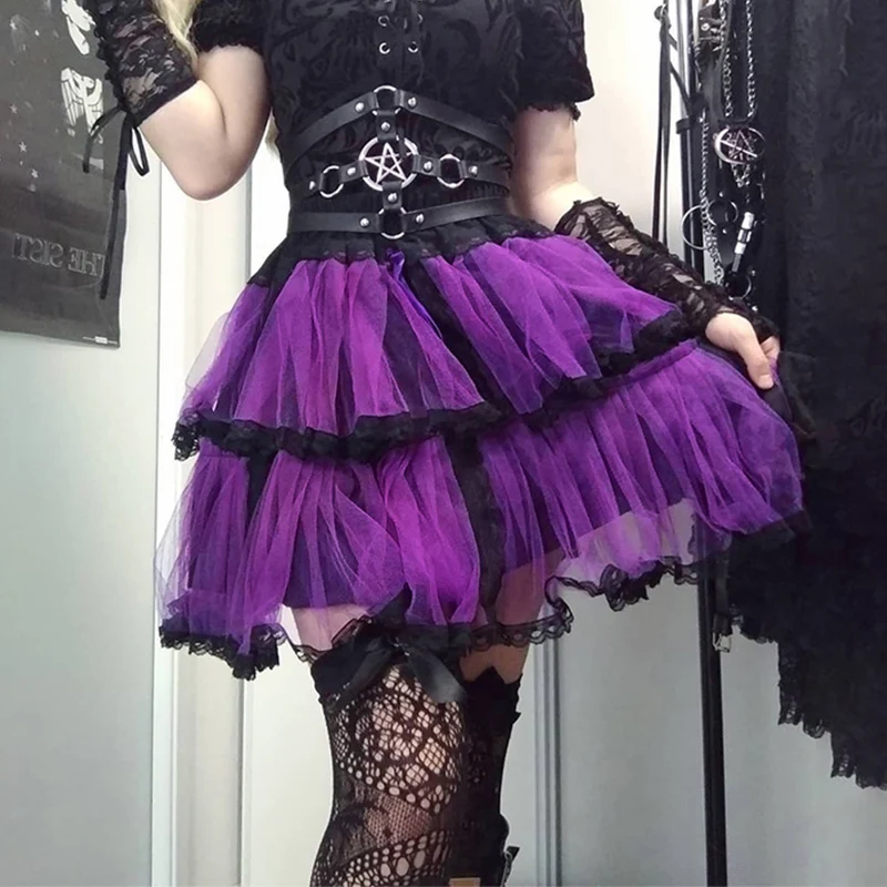 

E-girl Gothic Mesh Ball Gown Skirt Kawaii Harajuku y2k Punk Grunge High Waist Patchwork Mini Skirt Sexy Women Vintage Clothes