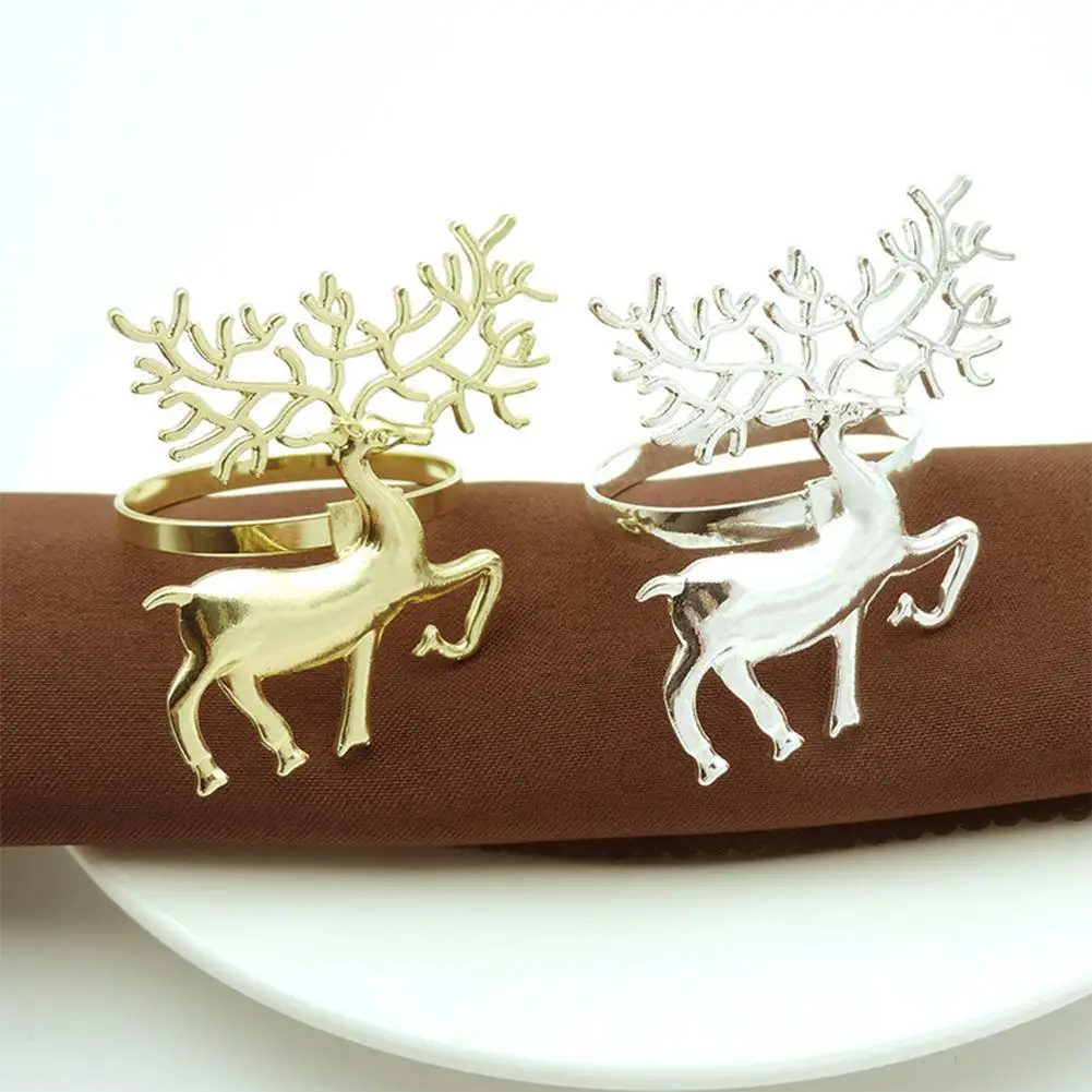 

1pcs Classic Christmas dining table Elk die-casting polished napkin buckle Eco-friendly sika deer napkin ring Paper towel ring