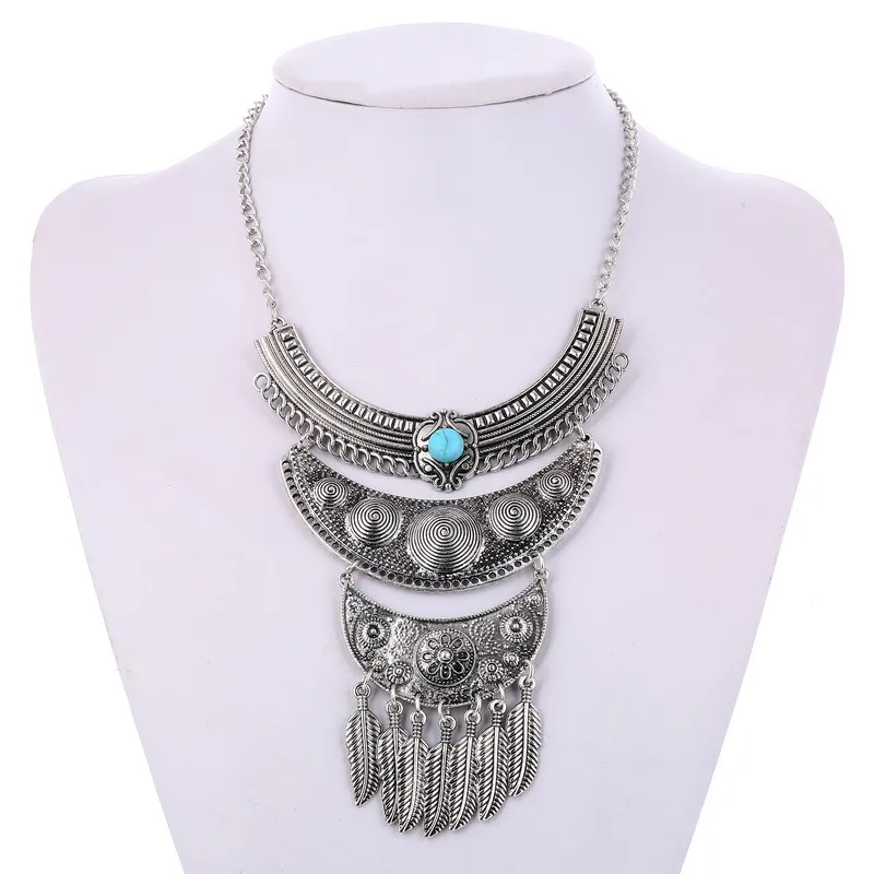 Lovbeafas модные браслеты Collier Femme ювелирные изделия винтажное Макси массивное ожерелье s листья кисточкой бусины из синего камня богемное ожерелье для женщин - Окраска металла: Blue
