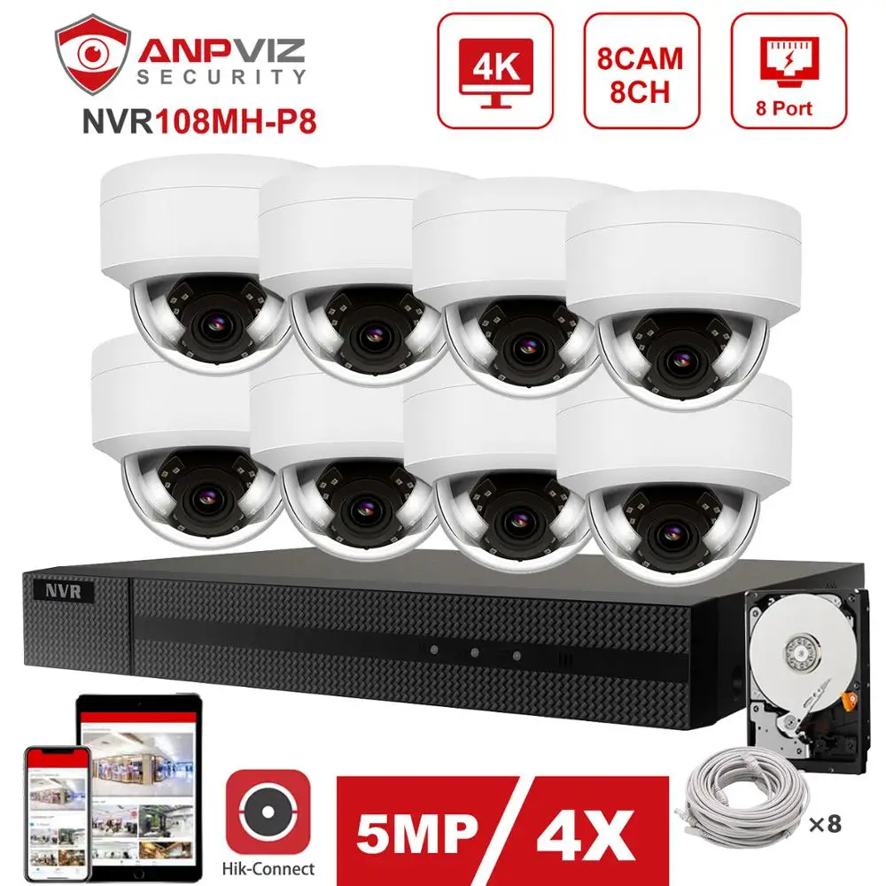 Hikvision OEM 8CH 4K NVR 4/6/8 шт. 5MP 4X Zoom POE IP камера безопасности Система камеры комплект