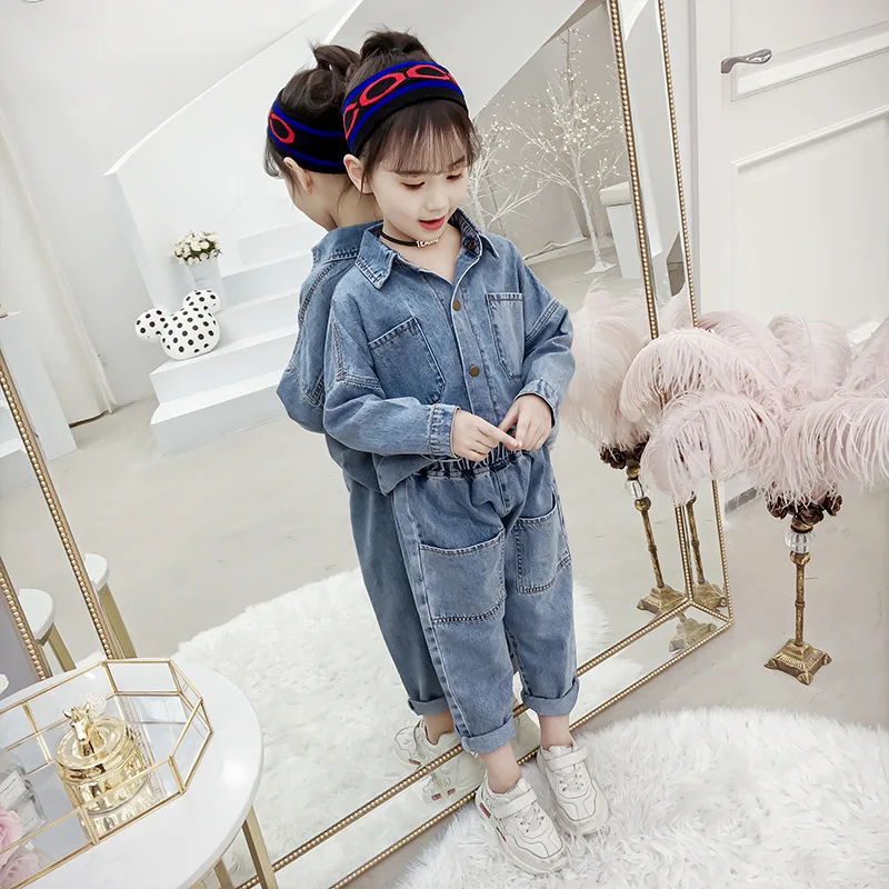 Комплект одежды для девочек из 2 предметов синяя рубашка и джинсы комплект на