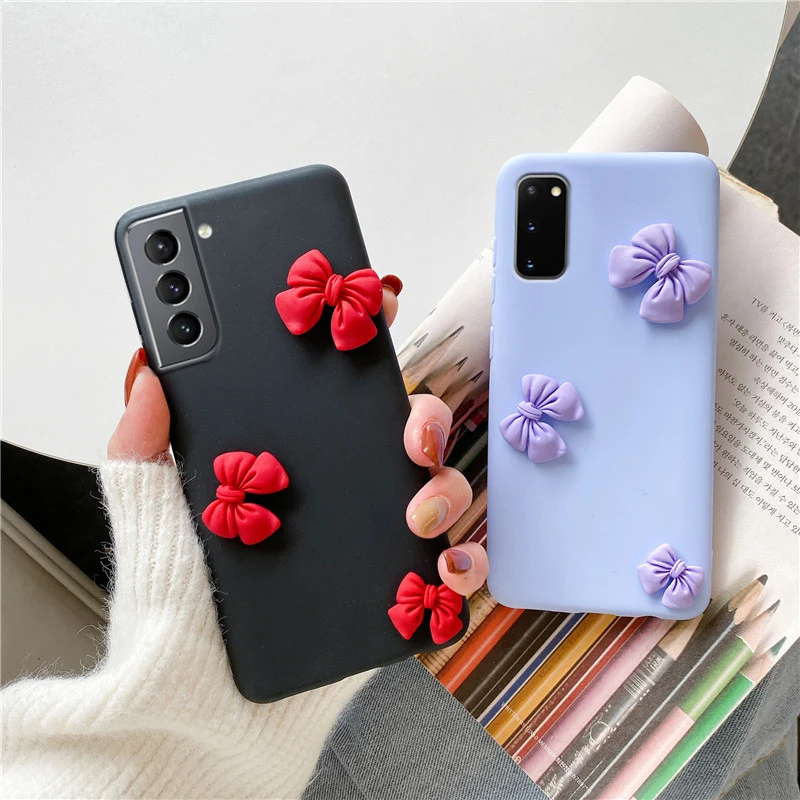 

Silicone Candy Color 3d Bowknot Phone Case For Samsung Galaxy S21 S20 FE Ultra Plus S10 Lite S10e S9 S8 Plus Matte Back Cover