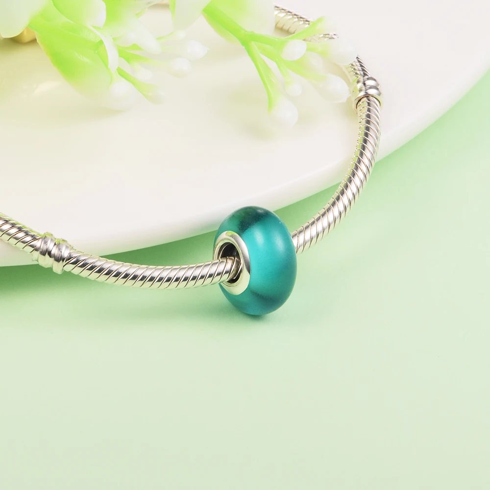 Подходит для браслета Pandora оригинальные Зеленые Бусины из венецианского стекла