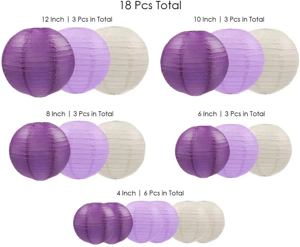 Набор фонарей из 18 штук Королевского фиолетового бумажного фонаря многоразовые