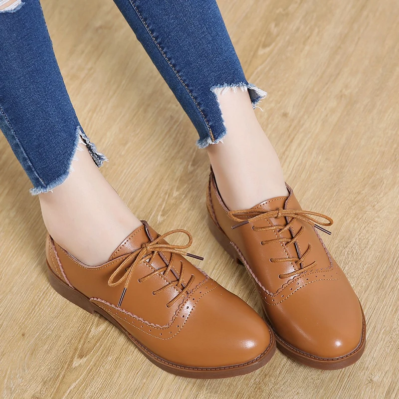 

Genuine Leather Women Casual Shoes Ladies Spring Shoes British Style Oxford Shoes Women Lace Up Flats Shoes XKD7066
