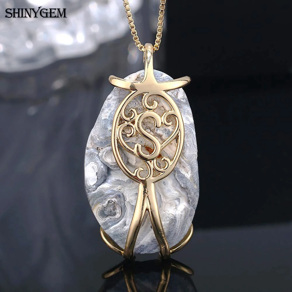 

ShinyGem Grey Color Natural Sun Stone Necklace Adjustable Irregular Cloud Pattern Lucky Quartzs Stone Pendant Necklace For Women