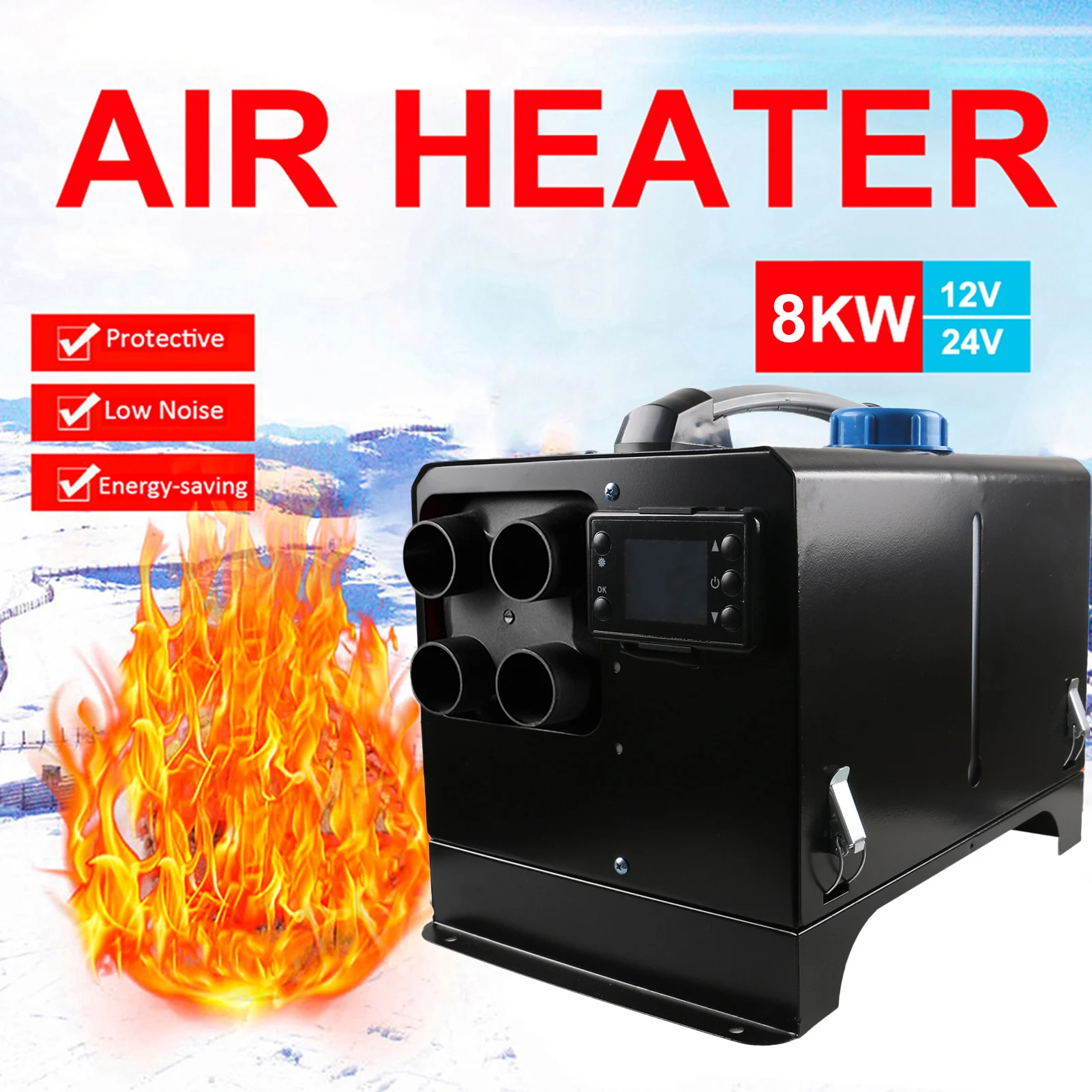 

8KW 12V24V Car Fuel Air Heater Set Durable Compact Heating Tool 4-Holes Black LCD Webasto Diesel Air Heater For Trucks