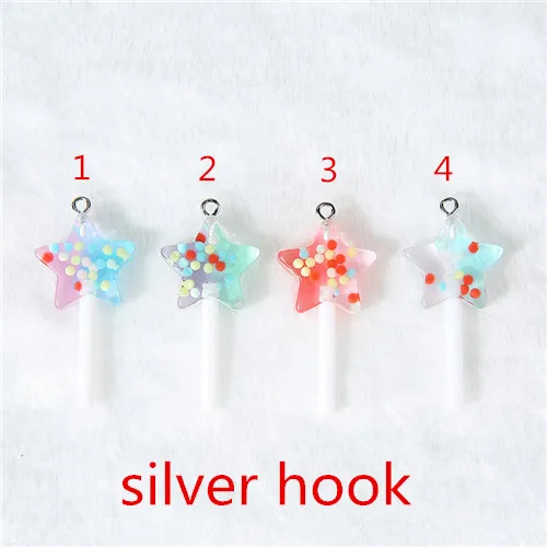silver hook 12 шт смешанные маленькие звезды леденец 38*20 мм Блестящий леденец милые плоские с оборота кабошоны из смолы украшения для сережек и кулонов - Цвет: silver hook