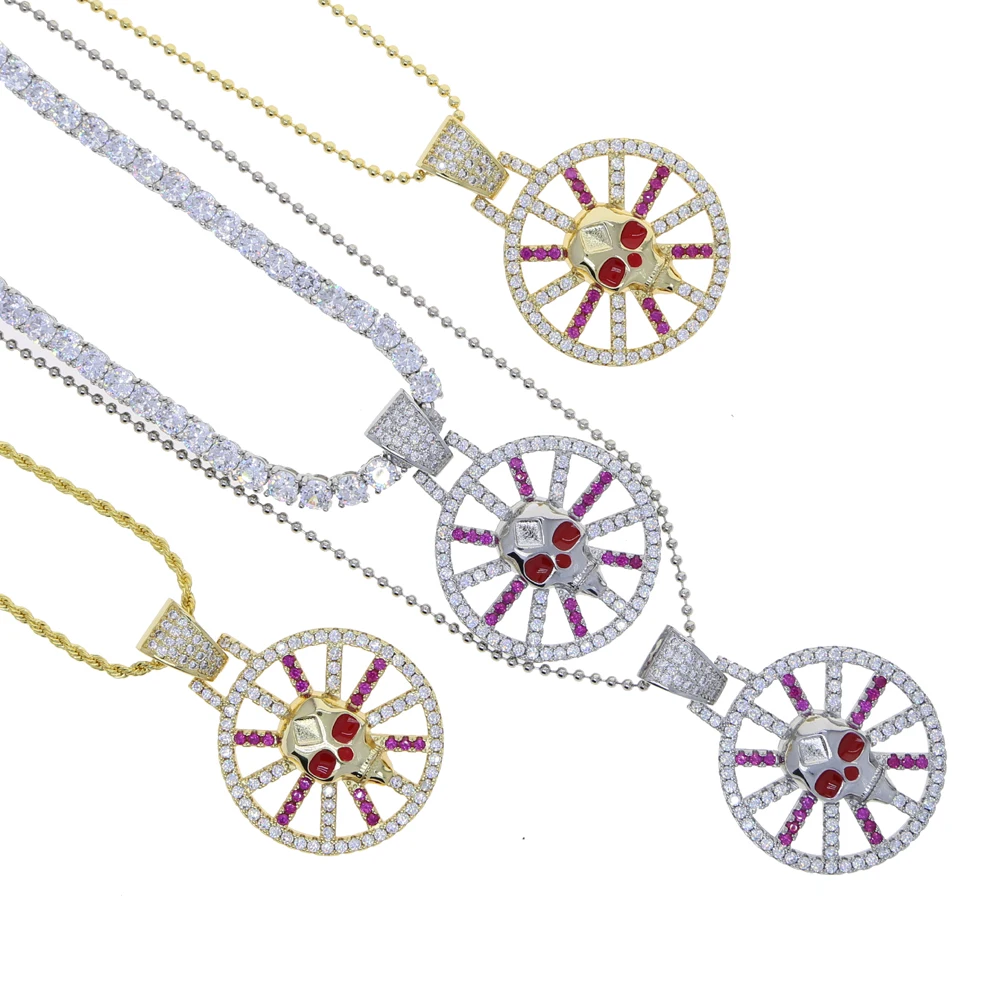 Лучшая цена хип-хоп Радужное разноцветное круглое открытое подвеска с черепом