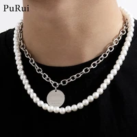 2021 ins punk hiphop cuban thick chain choker necklace set for men vintage pearl necklaces carved love coin pendant jewelry neck