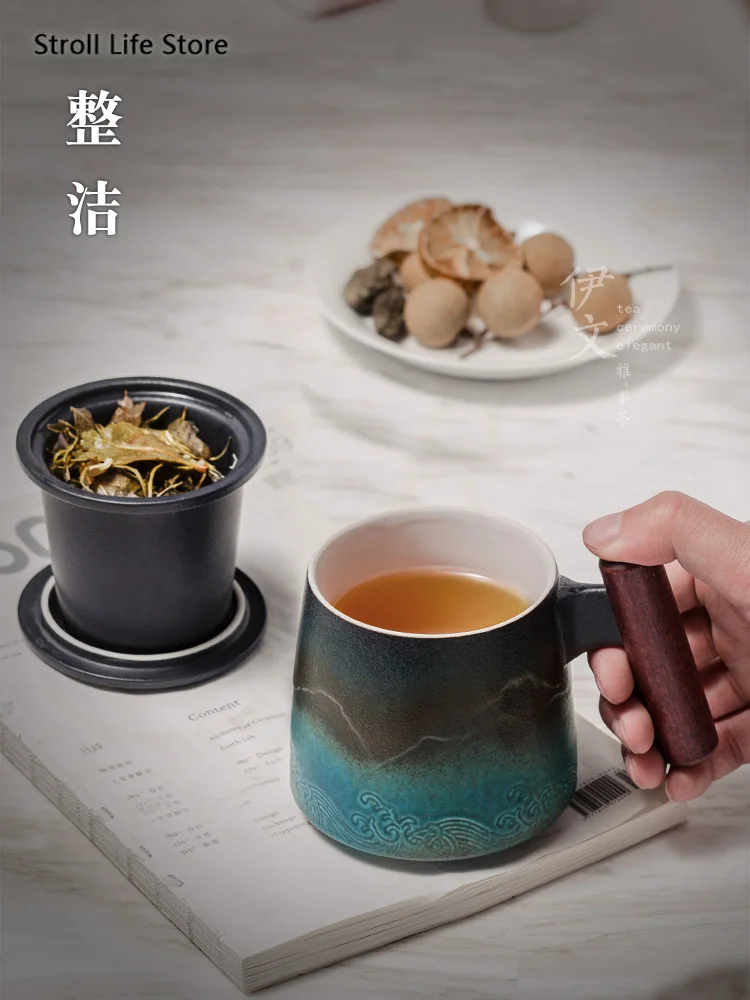 Керамика Ретро Кофе чашки офис стакана воды фильтр для чая с крышкой и кружки