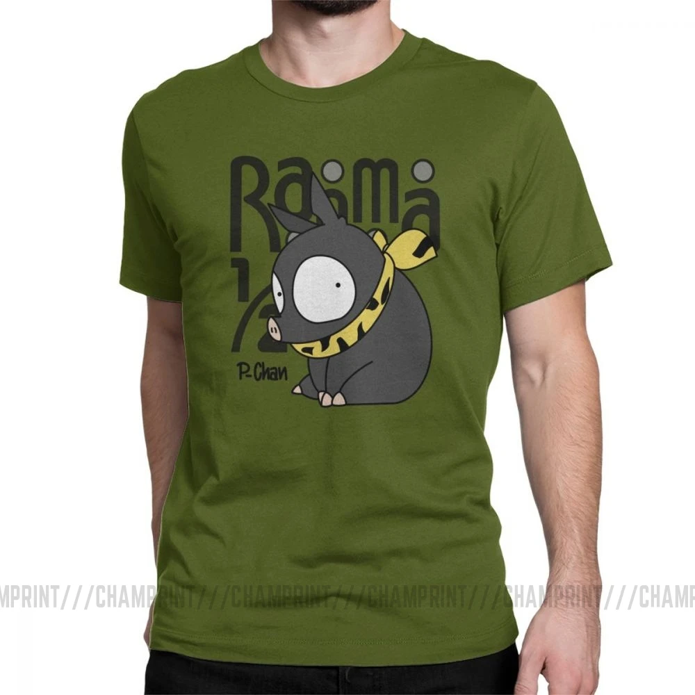 Men's P Chan Ranma 12 T Shirt Anime Akane P Chan Rumiko Martial Japanese Pig Cotton Short Sleeve Tees Birthday Present T-Shirt - Цвет: Армейский зеленый