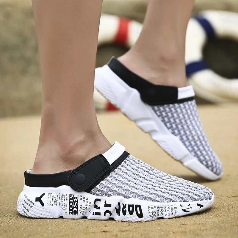 Мужские пляжные сандалии с сеткой новые модные открытые принтом уличные