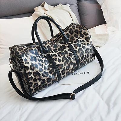 leopard Женская кожаная дорожная сумка леопардовая женская сумка дорожная Новая красивая женская большие сумки на ремне вместительные сумки через плечо Новинка Горячая - Цвет: leopard