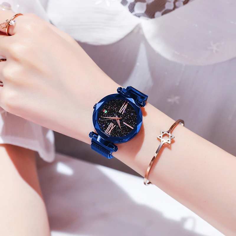 Лидирующий бренд часы для женщин розовое золото сетка Магнит пряжка Звездное