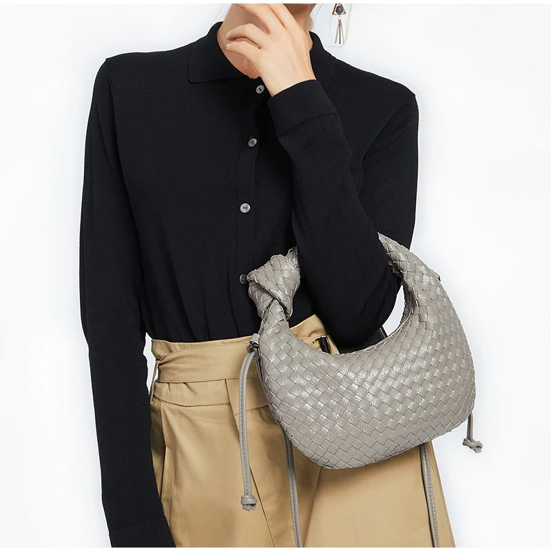 

Брендовые модные сумки-Клатчи через плечо для женщин, плетеные универсальные сумочки, дизайнерские маленькие пучки для пельменей на молнии...