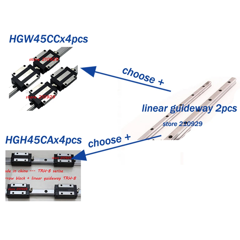 L1200mmx2pcs линейная направляющая + блок 4 шт (HGH45CA или HGW45CC) | Обустройство дома