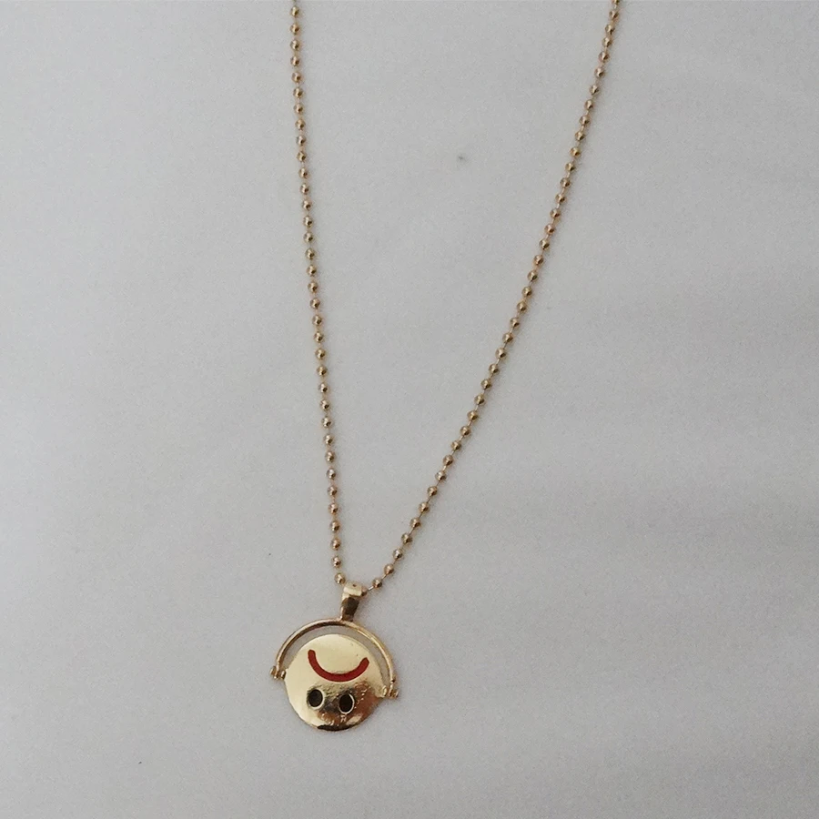 

Smile Face Diss Necklace with Pendant Beaded Chain Alloy Necklace Jewelry Adjustable for Women Girls