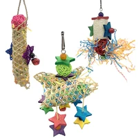 3pcs parrot toys pet bird vine bamboo mesh brushed grass biting toys scraps of paper grass yam biting bird toys