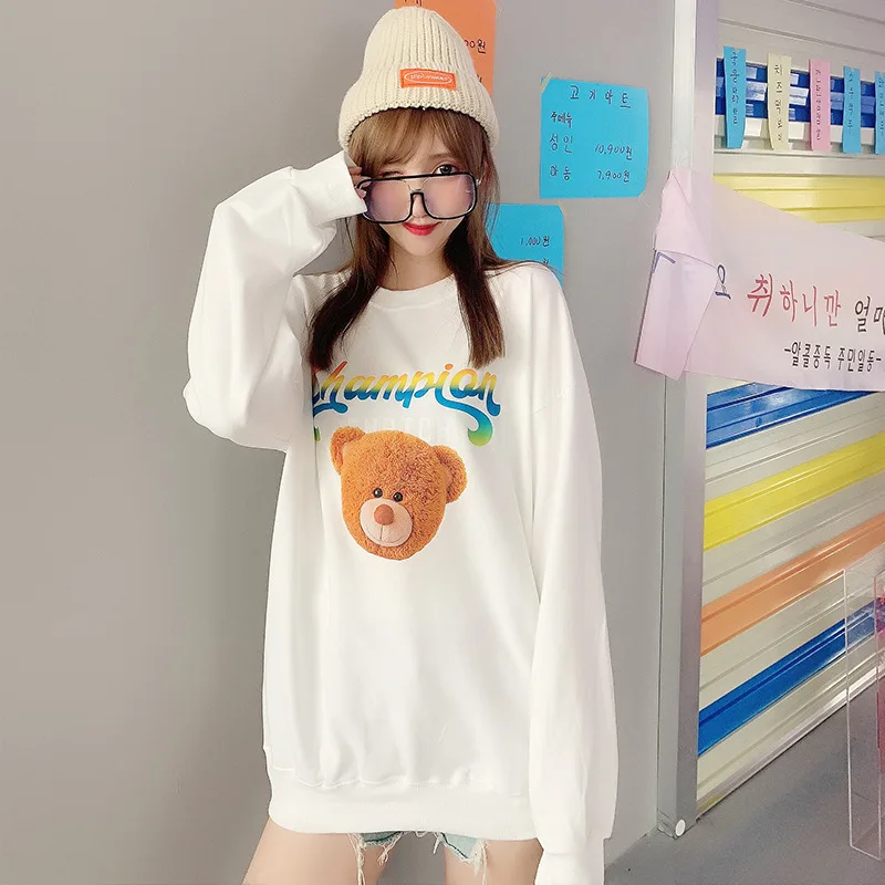 

100%Cotton Letter Print Cartoons Oversized Hoodie Sweatshirts Women Pullovers 2020 Autumn New Long Sleeve Plus Size Warm Winter