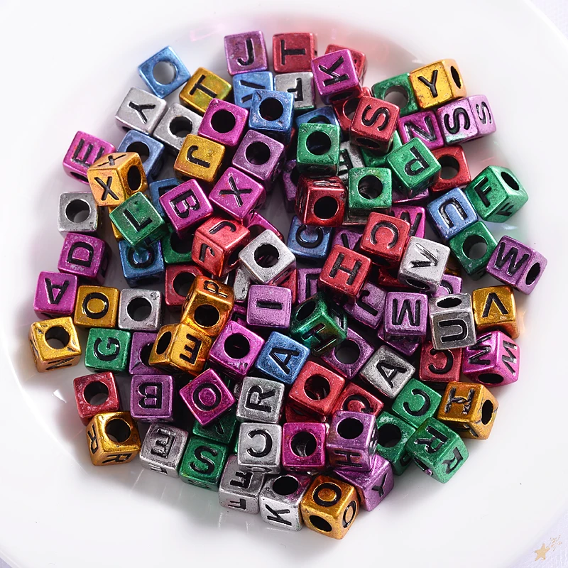 

100/200/300Pcs 7*7mm Mixed Letter Acrylic Beads Colorful Square Loose Beads For Jewelry Making DIY Handmade Bracelet Accessories