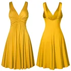 Платье женское Плиссированное с V-образным вырезом, элегантное бальное приталенное вечерние желтое цветное платье в стиле ретро, размера плюс XL-5XL
