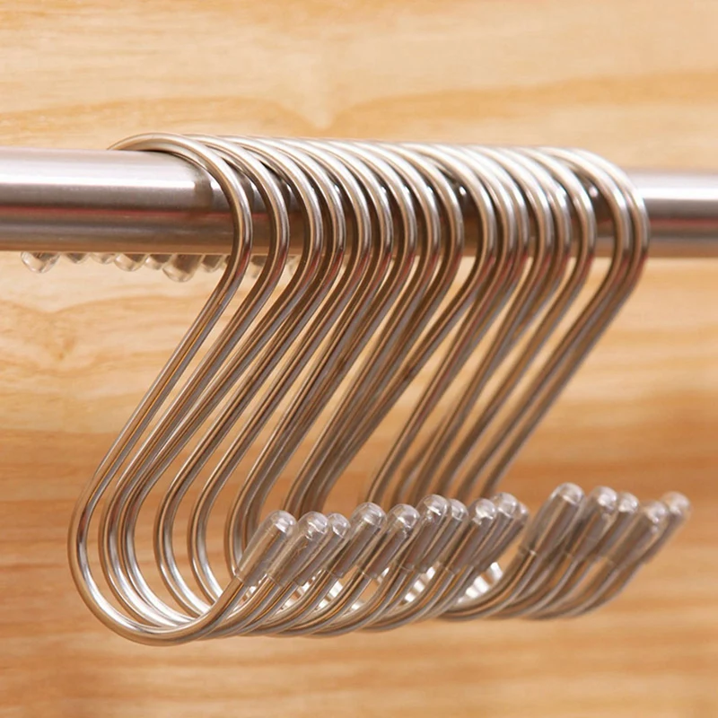 

HOT 20Pcs Stainless Steel S Shaped Hooks S Type Hooks Hangers & 12x 15Inch Large Satin Padded Hangers with Gold Hooks(Ivory)