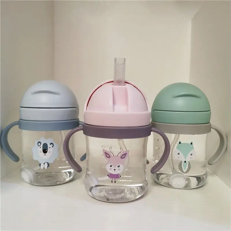 

300ml Children's Cartoon Straw Cup Baby Handle Resistant Falling Water Bottle Ball Learning Drink Cup Sippy Cup for Toddlers