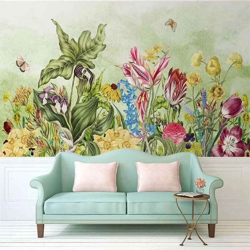 

Custom Photo Wallpaper Nordic Pastoral Fresh Plants Flowers Scenery Murals Wall Cloth Living Room TV Bedroom Papel De Parede 3D