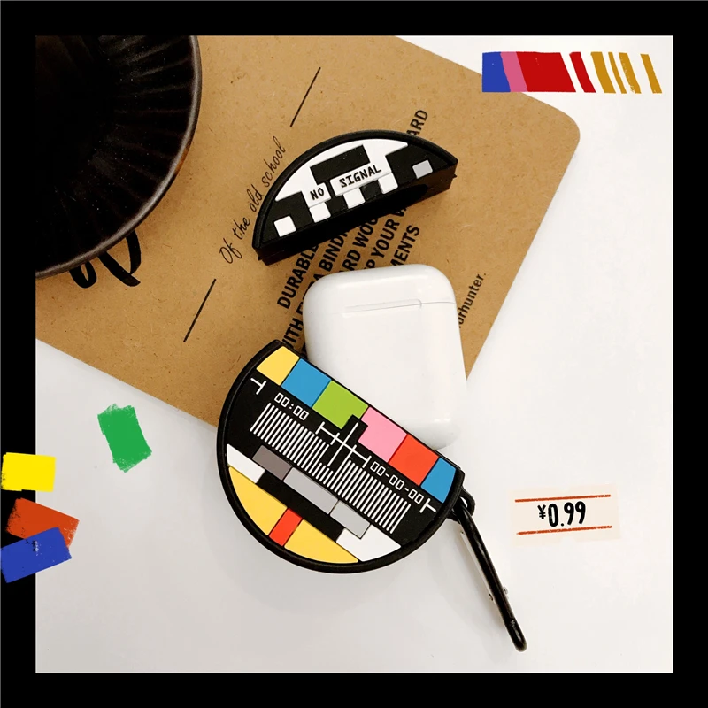 3D TV цветной экран без сигнала силиконовый чехол для наушников AirPods 1 2 Bluetooth