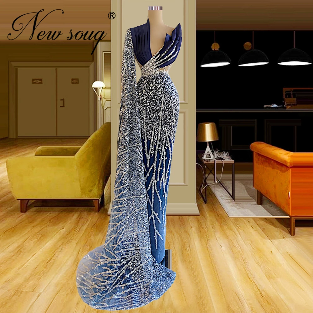 

Muslim Beading Mermaid Evening Dresses Custom Made Women Celebrity Prom Dresses Robes De Soiree Dubai Couture Evening Wear Party