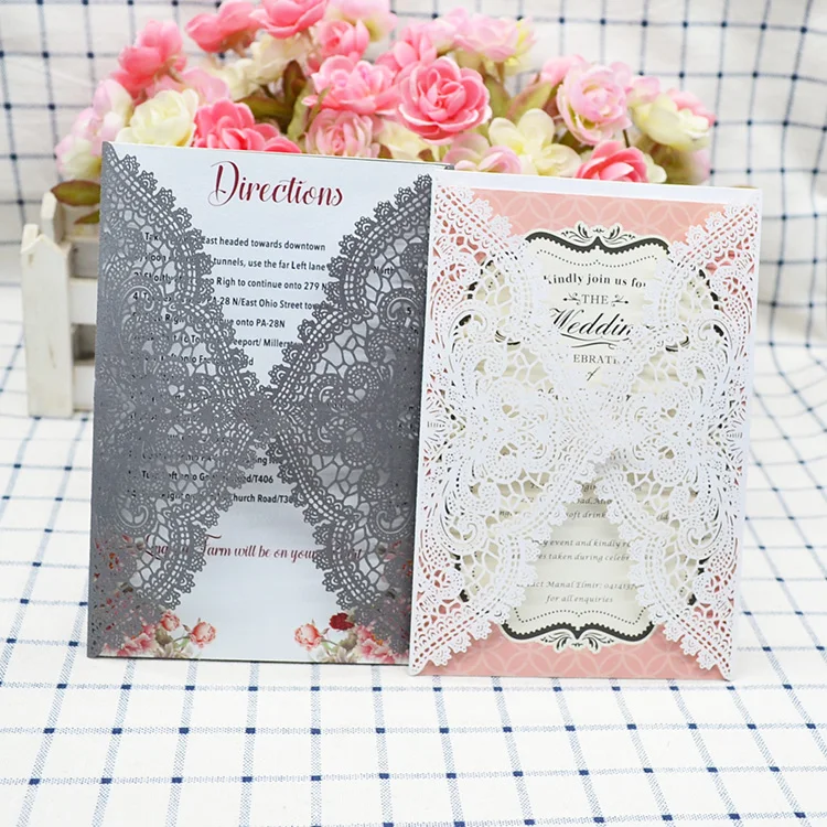 

Hollow out luxury laser cut lace wedding invitation cover